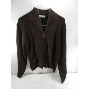 Amanda Smith Knit front zip Jacket with Leather patches Size XL